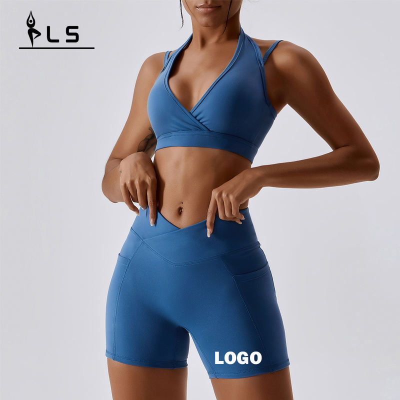 Sc9283 tukkumyynti jooga aktiivinen kulutusjoukkonaisten kuntosali Solid Sport -liivit ja shortsit Yoga -shortsit