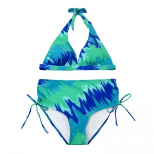 Teal -riiman hihnan hihnan uimapuku laskostetut keulauimahousut painettu uimapuku